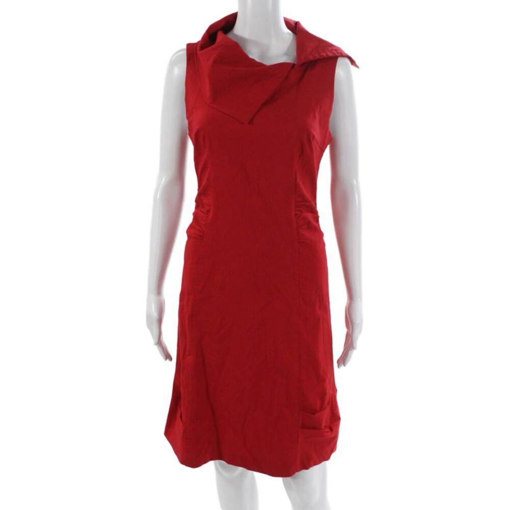 Porto Women Sheath Dress Red Viscose Cowl Neck Sleeveless Mid-Calf Size 2